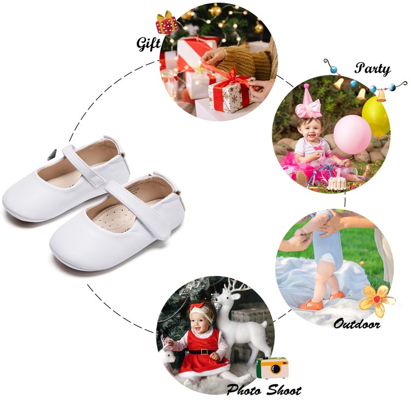 Felix & Flora White Baby Shoes Girl 6-12 Months - Infant Baby Walking Shoes Moccasinss Rubber Sole Crib Shoes(White,6-9 Months) - Image 4